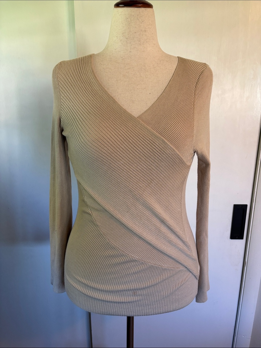 Astr Wrap-Front Long Sleeve Top - Beige